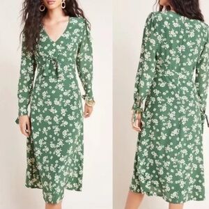 Anthropologie KACHEL  Green Floral Bishop Sleeve Maxi Dress
